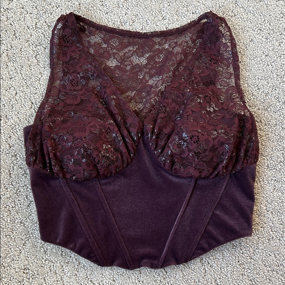 Express Lace & Velvet Corset Top Bustier Evening Wear Burgundy Size Small NWOT